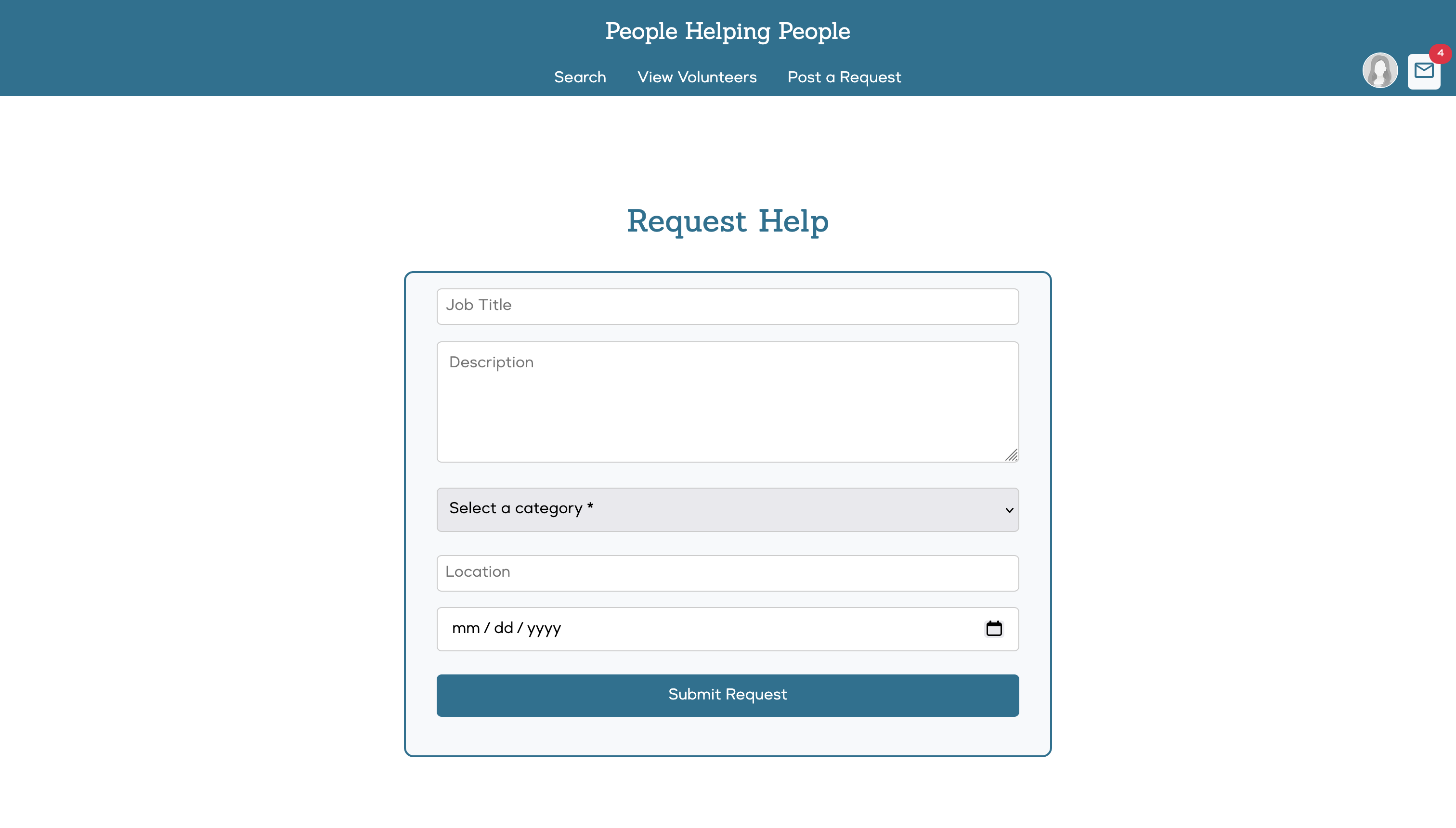 A request form on People Helping People